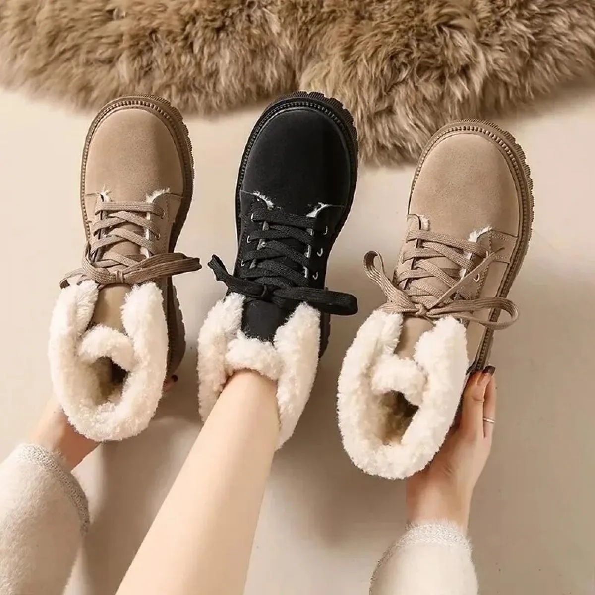 2024 nuove scarpe da neve da donna di vendita calde tinta unita inverno caldo flip in pile scarpe da donna tacco basso in gomma