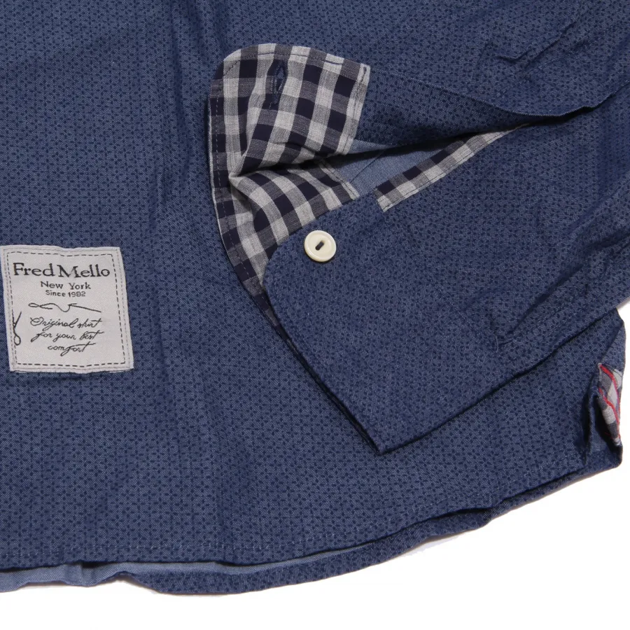 7518K camicia uomo FRED MELLO blue cotton shirt man