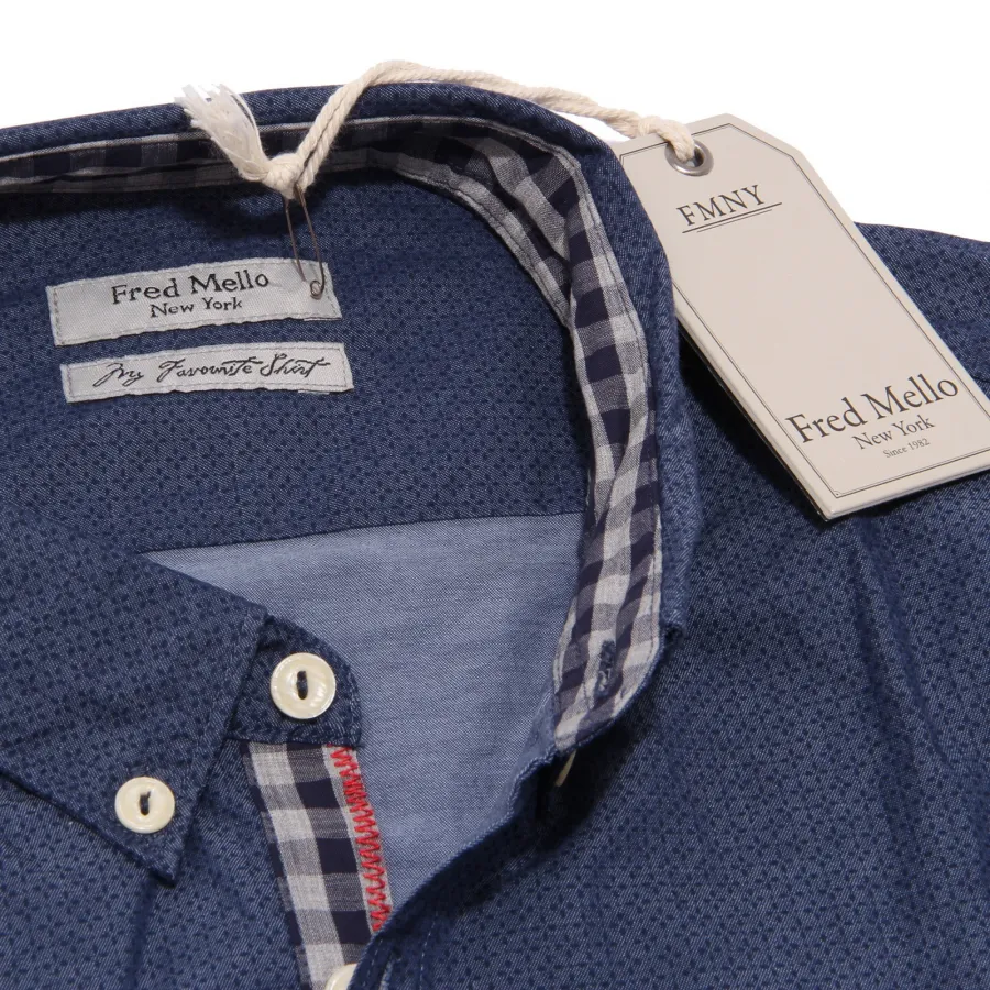 7518K camicia uomo FRED MELLO blue cotton shirt man