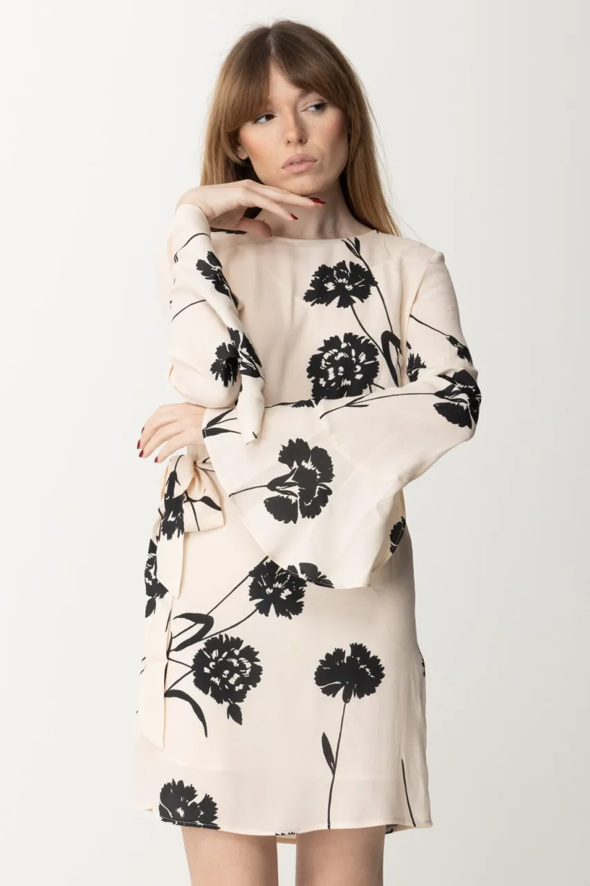 Abito in crepe con stampa fiori e fusciacca ST GAROFANO NERO/NEVE