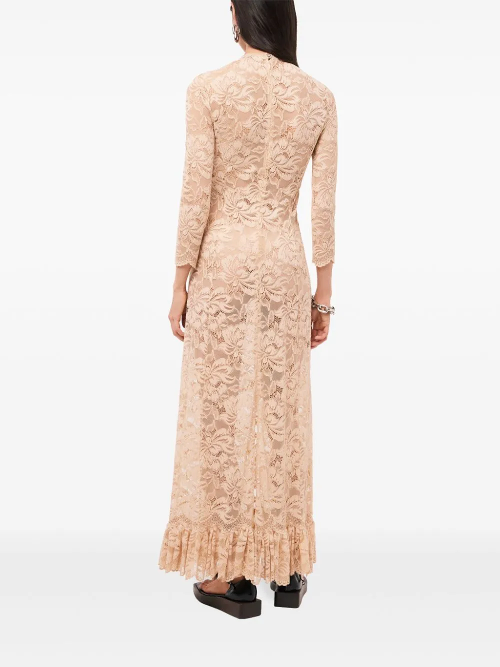Abito lungo in pizzo in beige - donna
