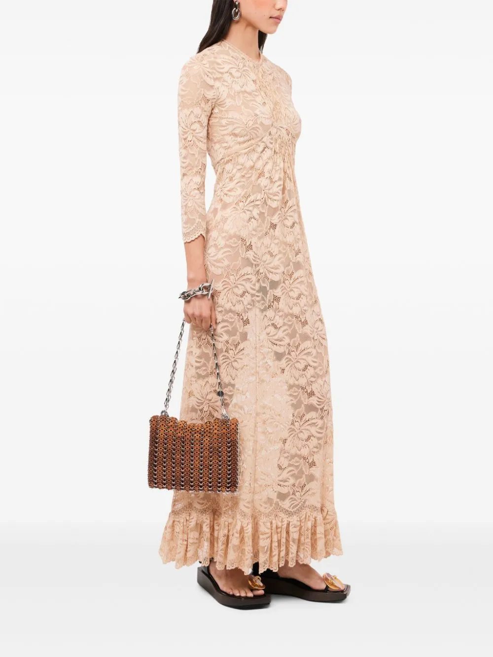 Abito lungo in pizzo in beige - donna