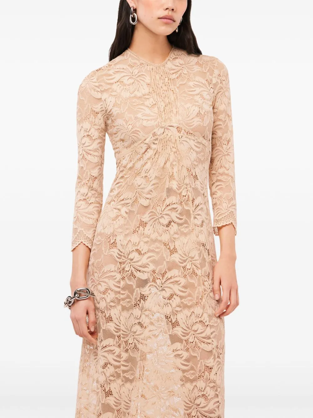 Abito lungo in pizzo in beige - donna