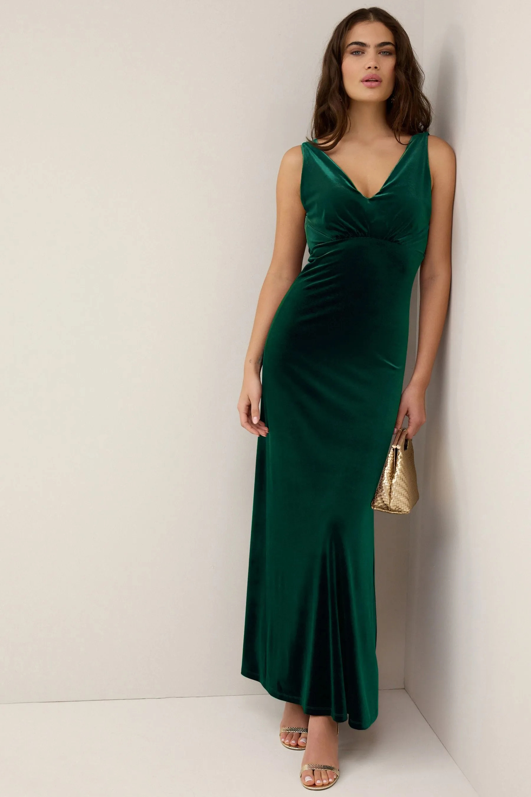 Abito maxi in velluto con scollo a V