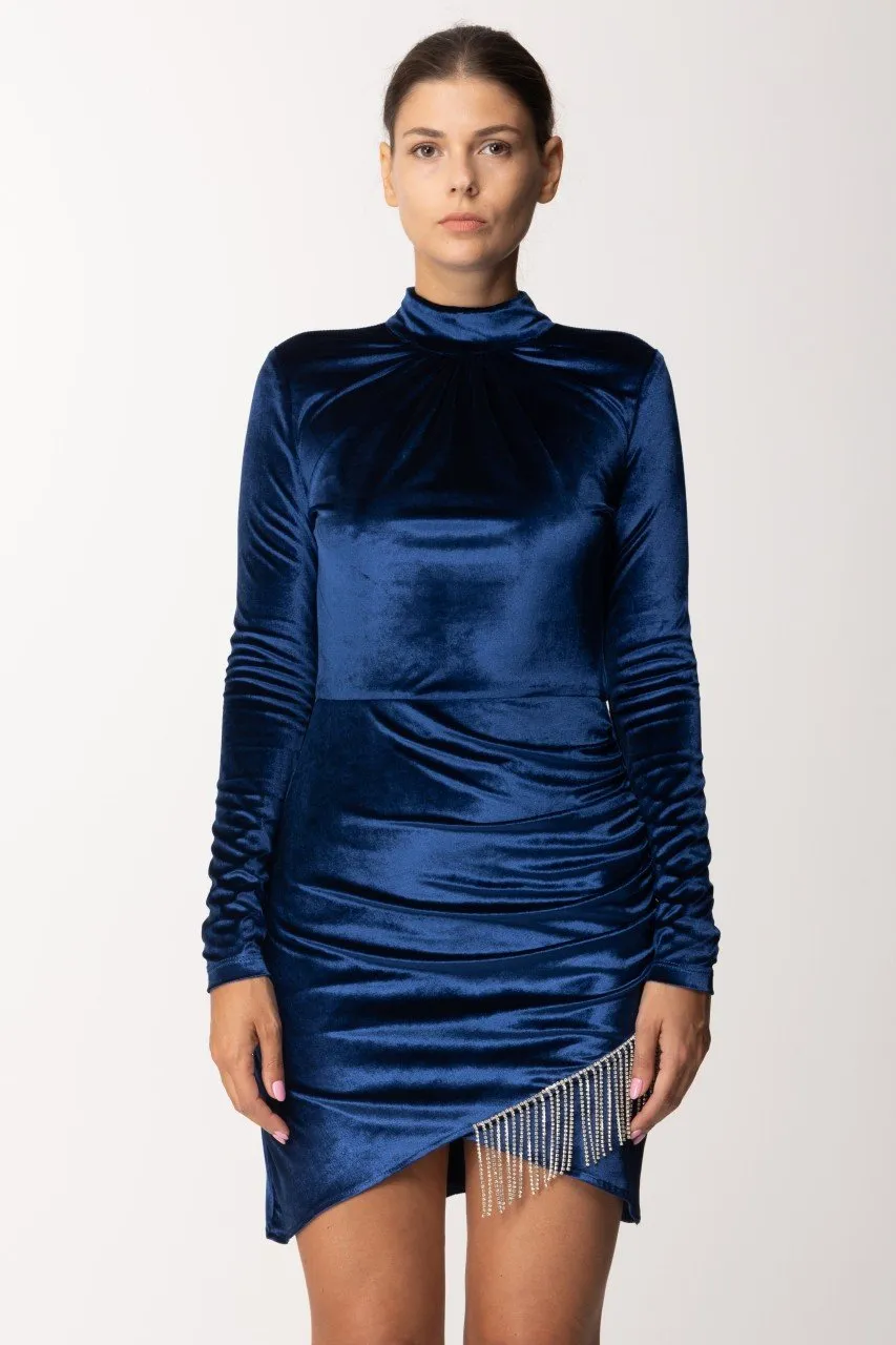 Abito mini in velluto con frange in strass Blu
