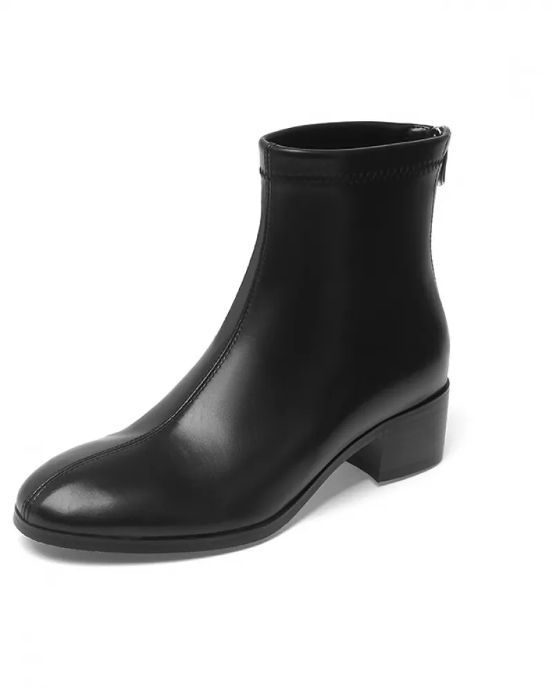 Autumn And Winter  Style Simple Sheepskin Slim Boots Round Toe Commuting Thick Heel Ankle Boots Short Medium Heel Single