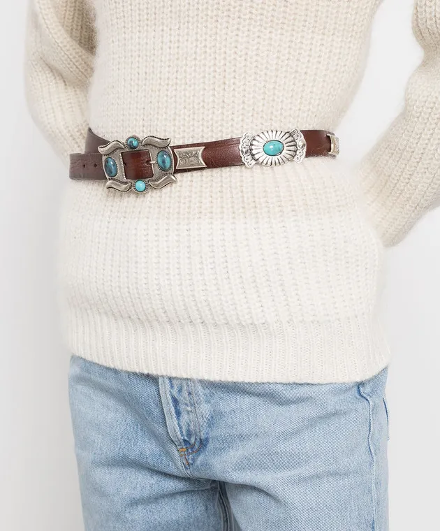 Babe Pay Pls Cintura in pelle marrone con dettagli in metallo 0525
