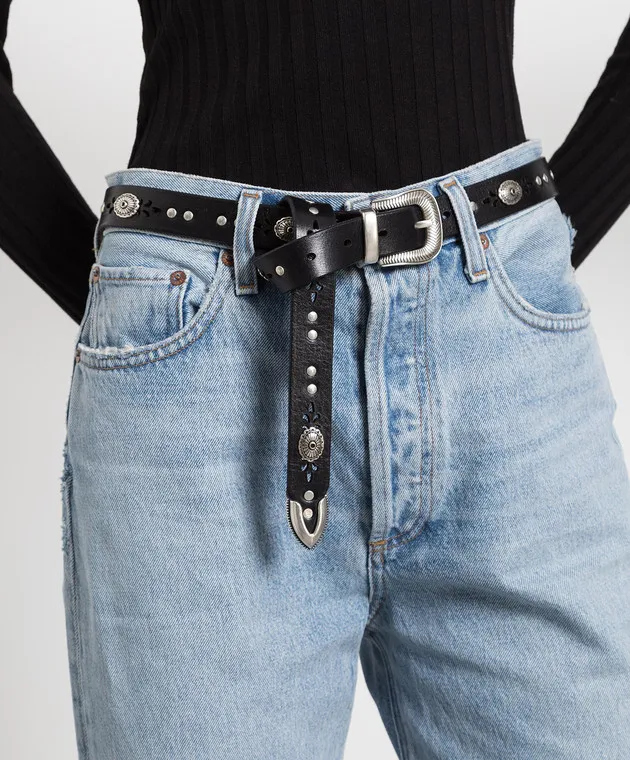 Babe Pay Pls Cintura in pelle nera con rivetti 64725