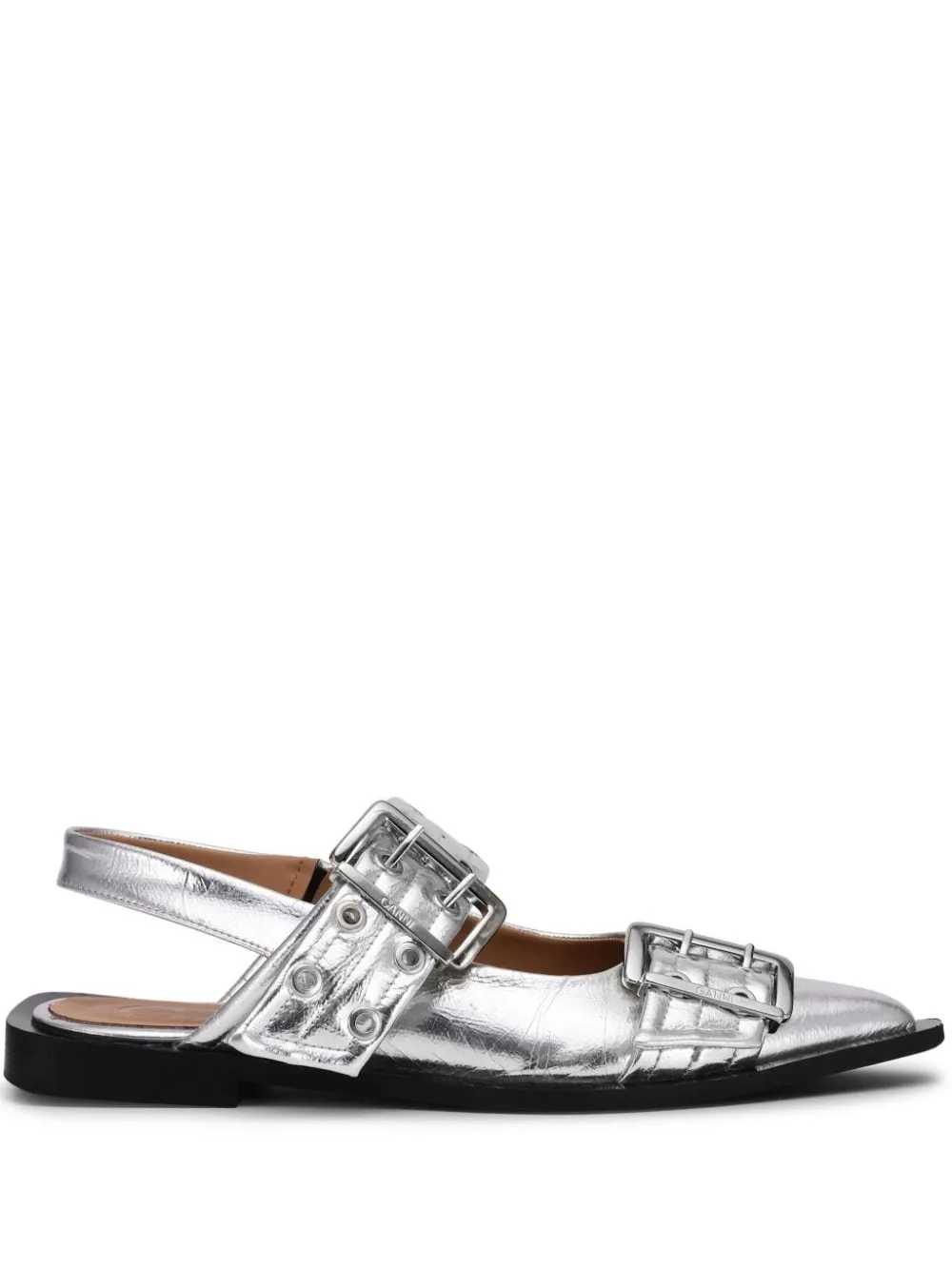 Ballerine metallizzate con doppia fibbia in argento di Ganni - donna