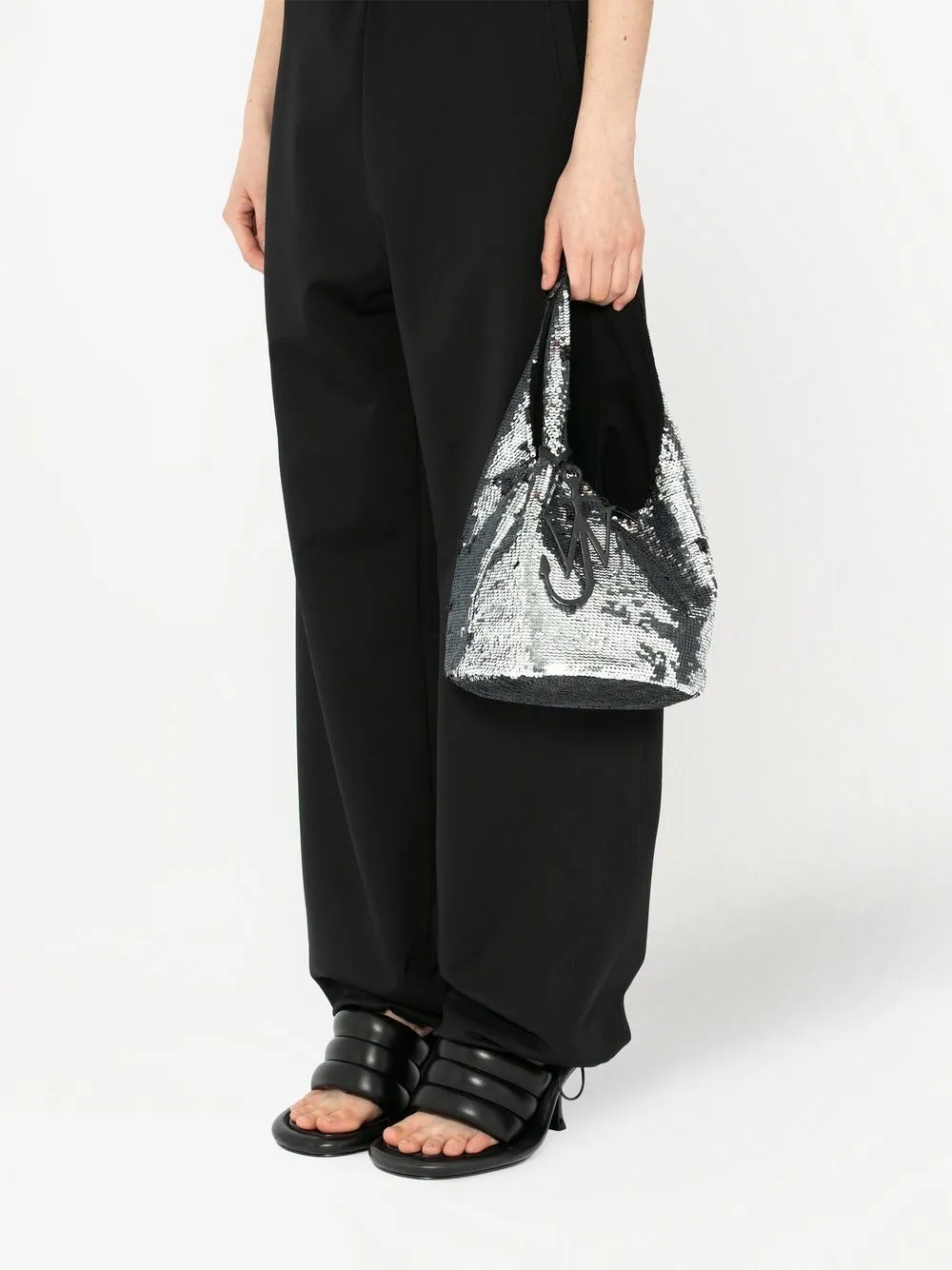 Borsa a mano con paillettes in argento - donna