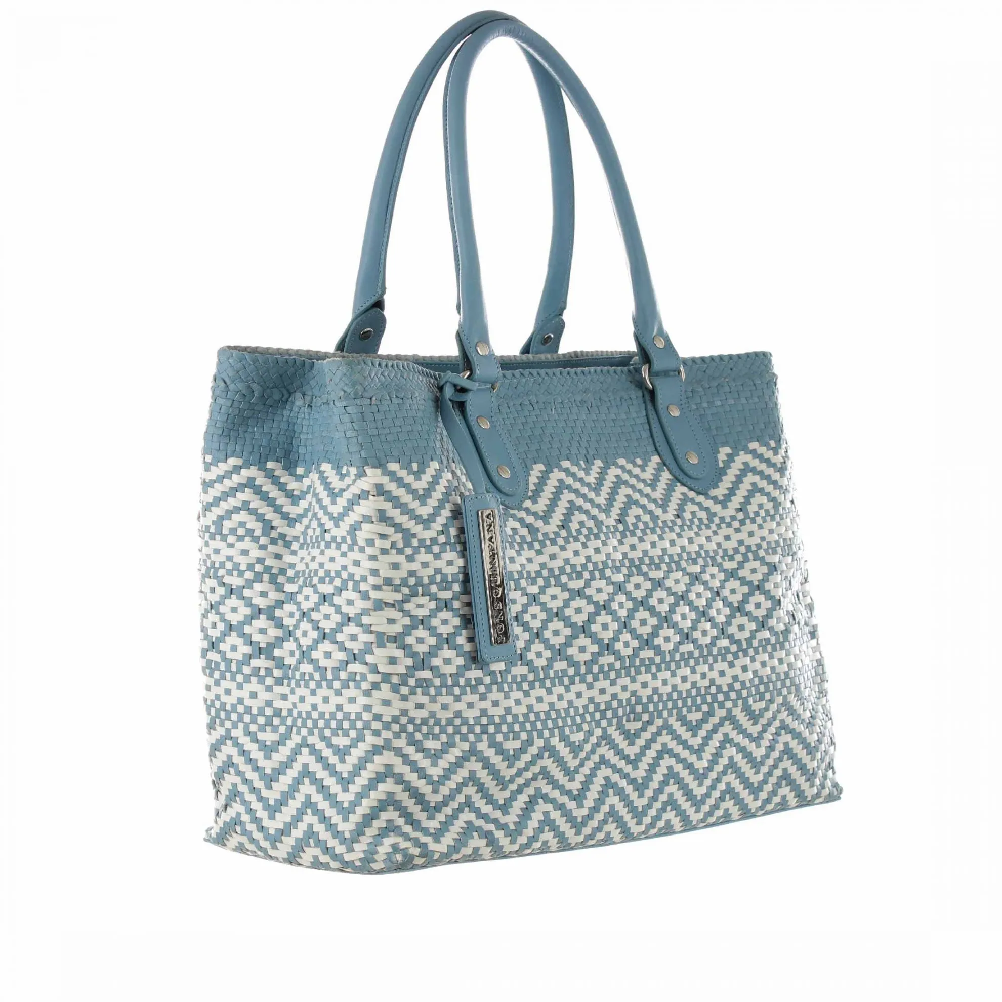 Borsa a mano in pelle intrecciata bicolor