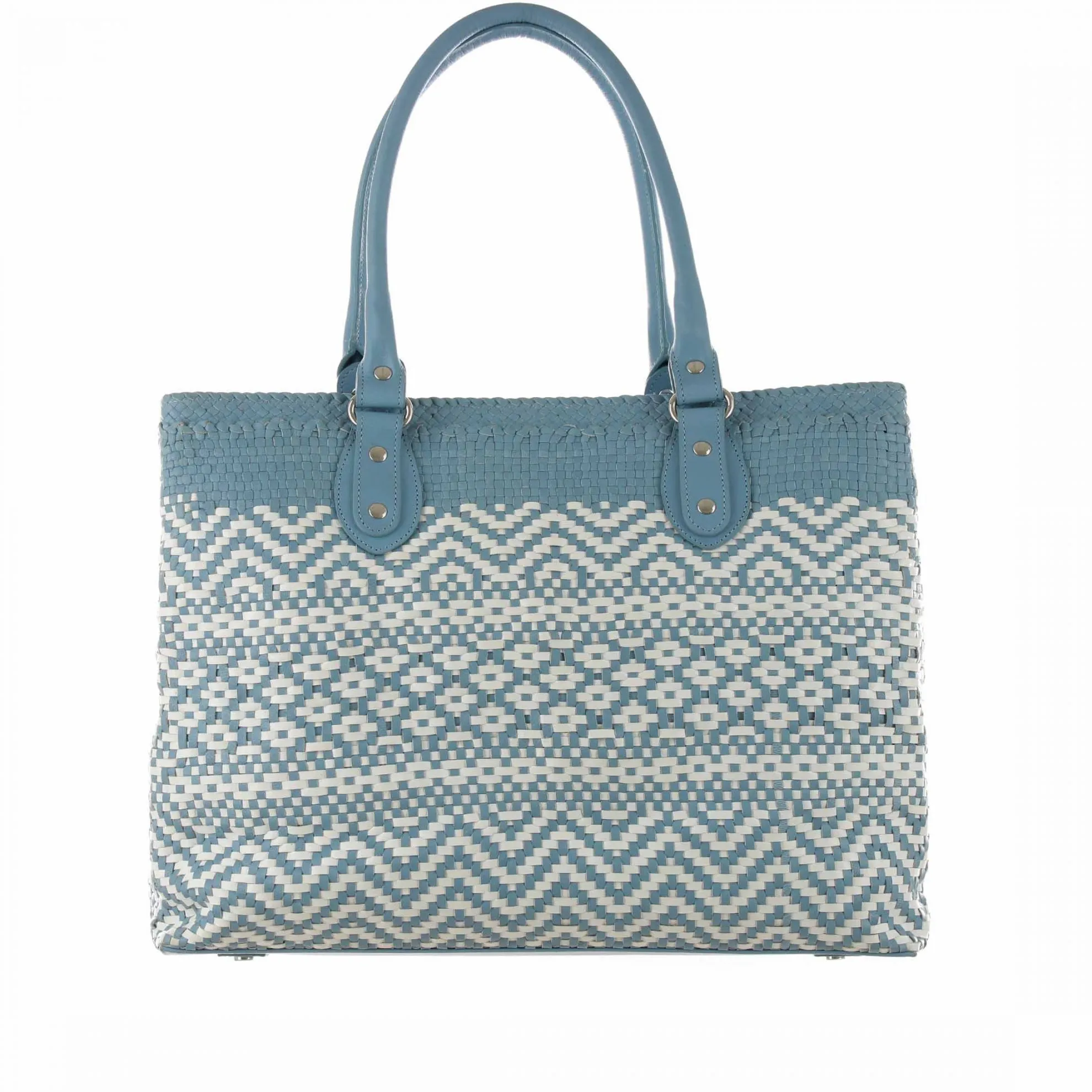 Borsa a mano in pelle intrecciata bicolor