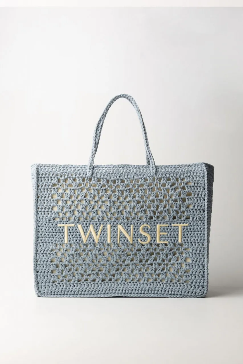 Borsa crochet con logo a contrasto BLUE TEAR