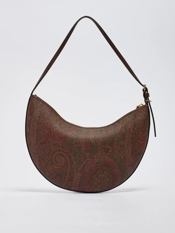 Borsa donna Etro hobo Essential media in tessuto paisley jacquard Marrone