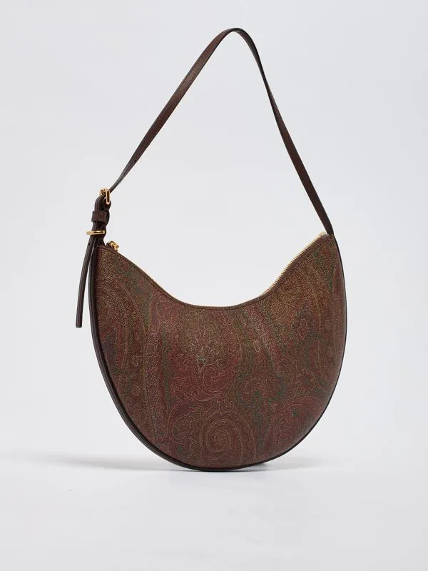 Borsa donna Etro hobo Essential media in tessuto paisley jacquard Marrone
