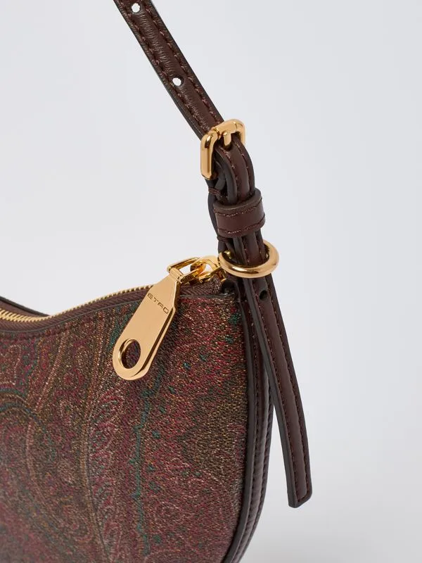 Borsa donna Etro hobo Essential media in tessuto paisley jacquard Marrone