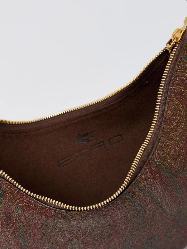 Borsa donna Etro hobo Essential media in tessuto paisley jacquard Marrone