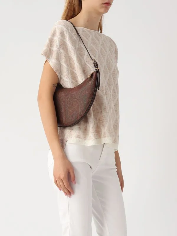 Borsa donna Etro hobo Essential media in tessuto paisley jacquard Marrone