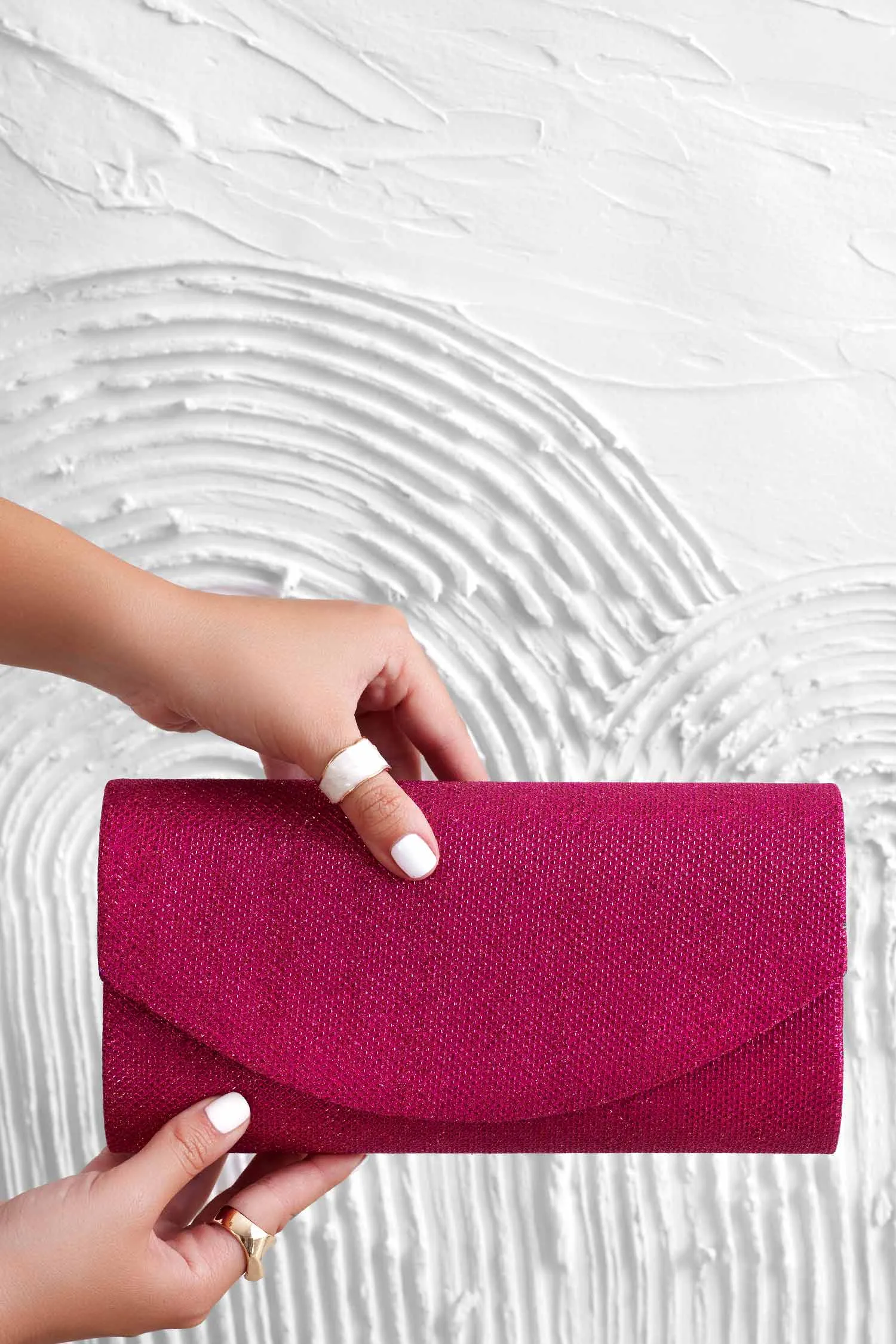 Borsa pochetta fuxia B220 in tessuto laminato