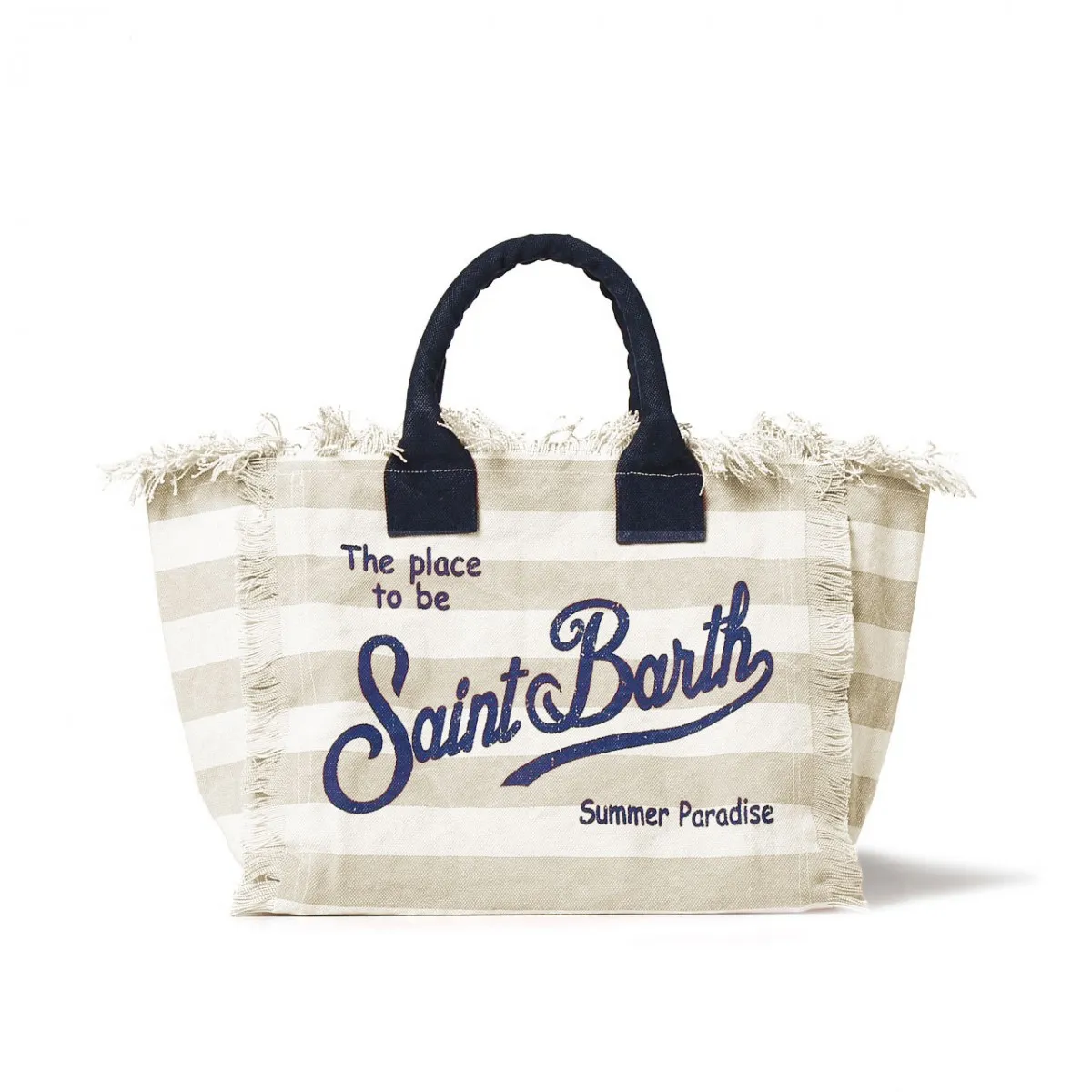 Borsa Vanity In Canvas A Righe Bianco