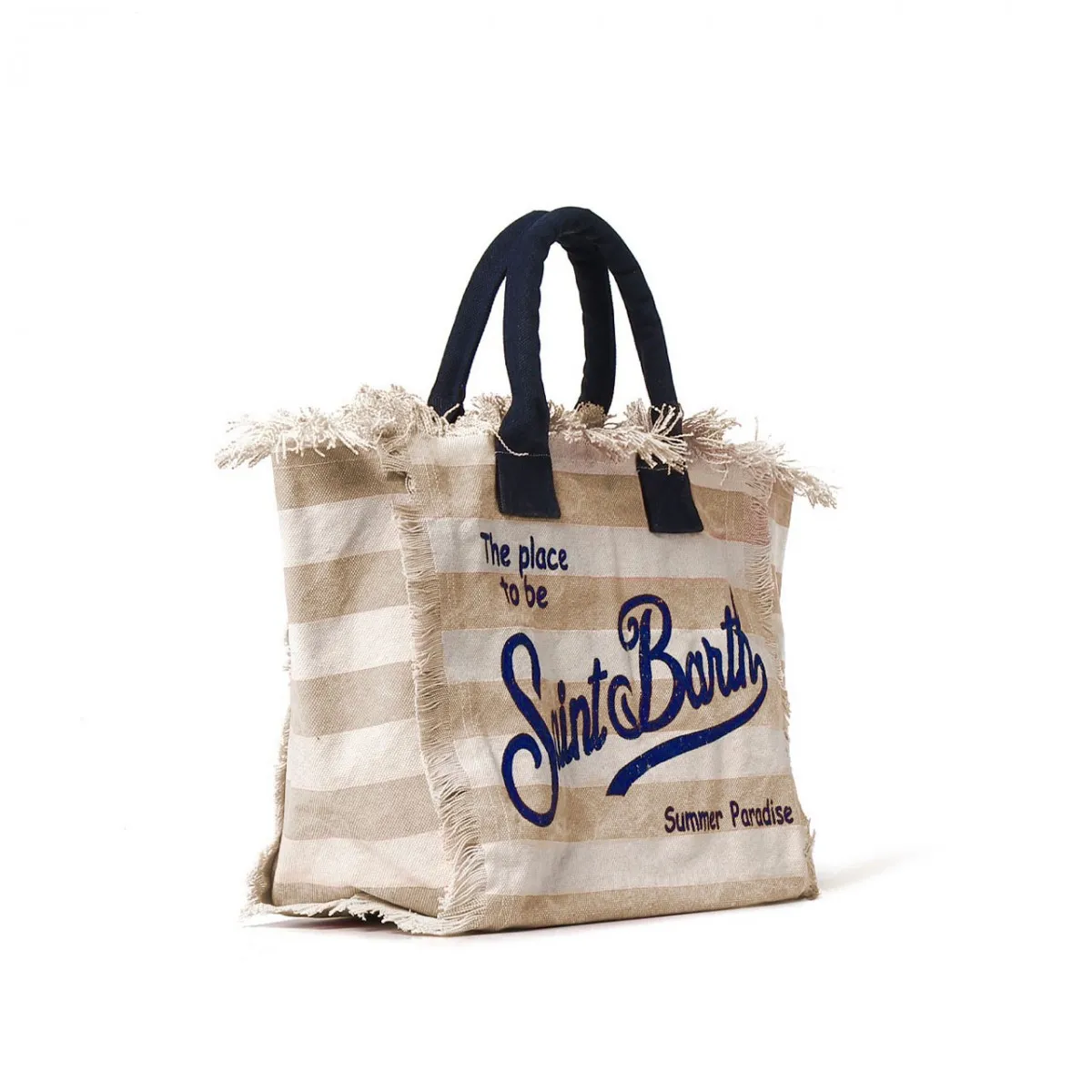 Borsa Vanity In Canvas A Righe Bianco