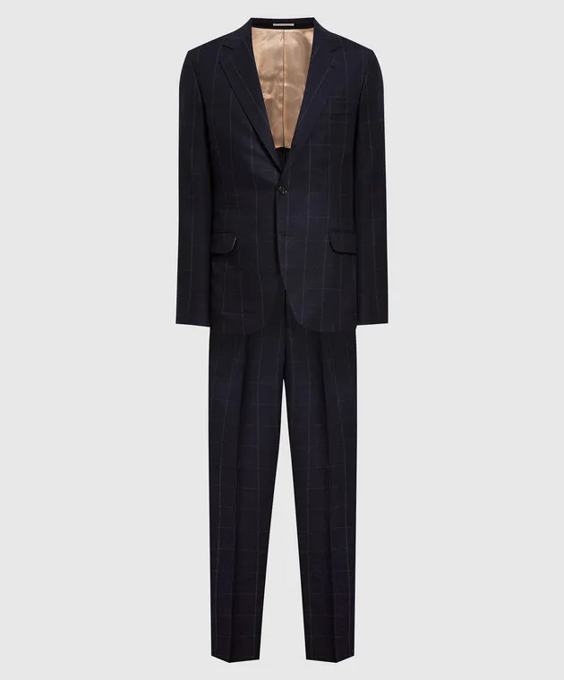 Brunello Cucinelli Abito in lana a quadri blu scuro MQ4667BTH