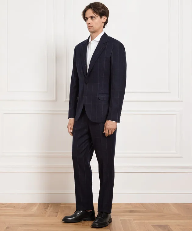 Brunello Cucinelli Abito in lana a quadri blu scuro MQ4667BTH