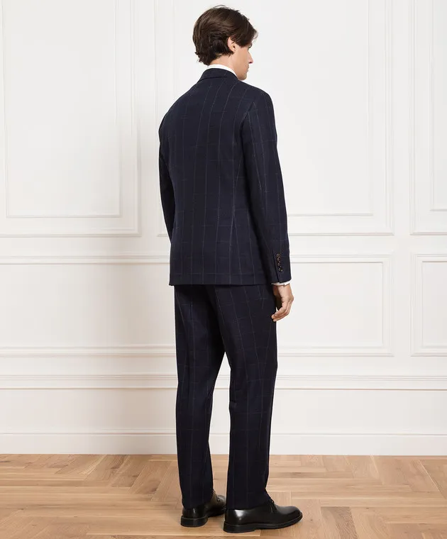 Brunello Cucinelli Abito in lana a quadri blu scuro MQ4667BTH