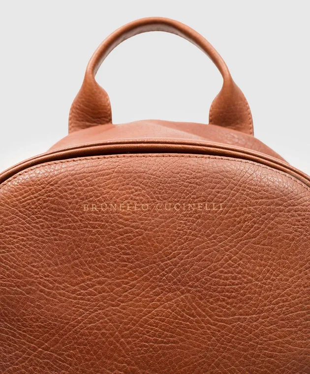 Brunello Cucinelli Zaino in pelle marrone con logo MBZIU243
