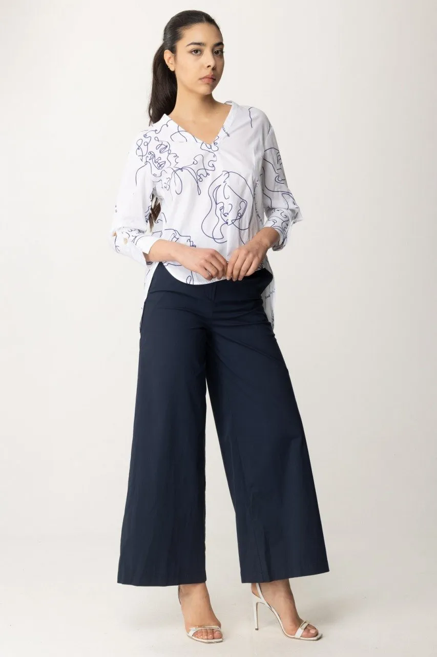 Camicia con fantasia disegni BIANCO NEVE- BLU MAR