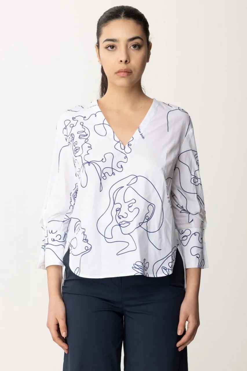 Camicia con fantasia disegni BIANCO NEVE- BLU MAR