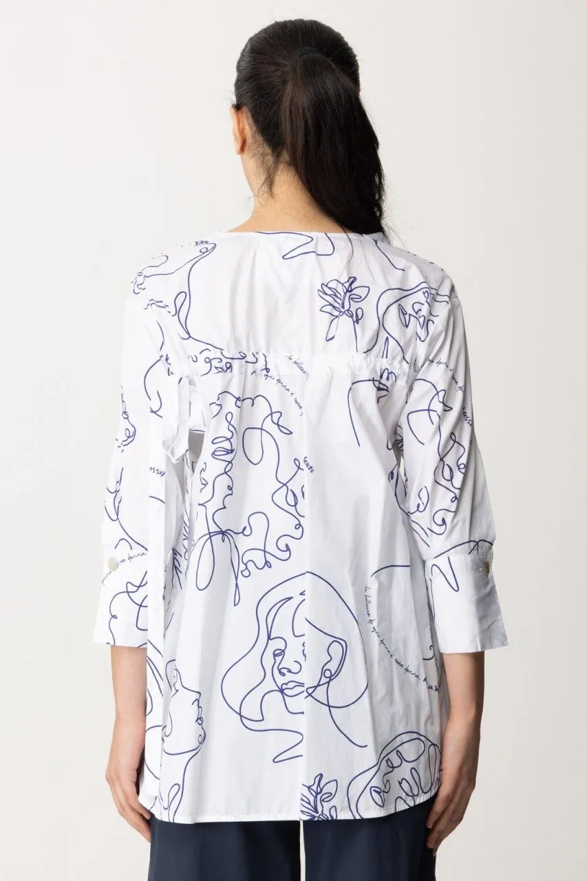 Camicia con fantasia disegni BIANCO NEVE- BLU MAR