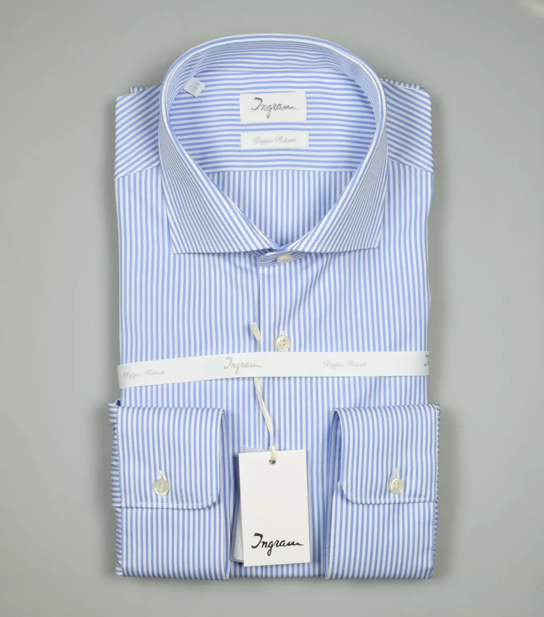 Camicia ingram a righe celeste slim fit in cotone doppio ritorto