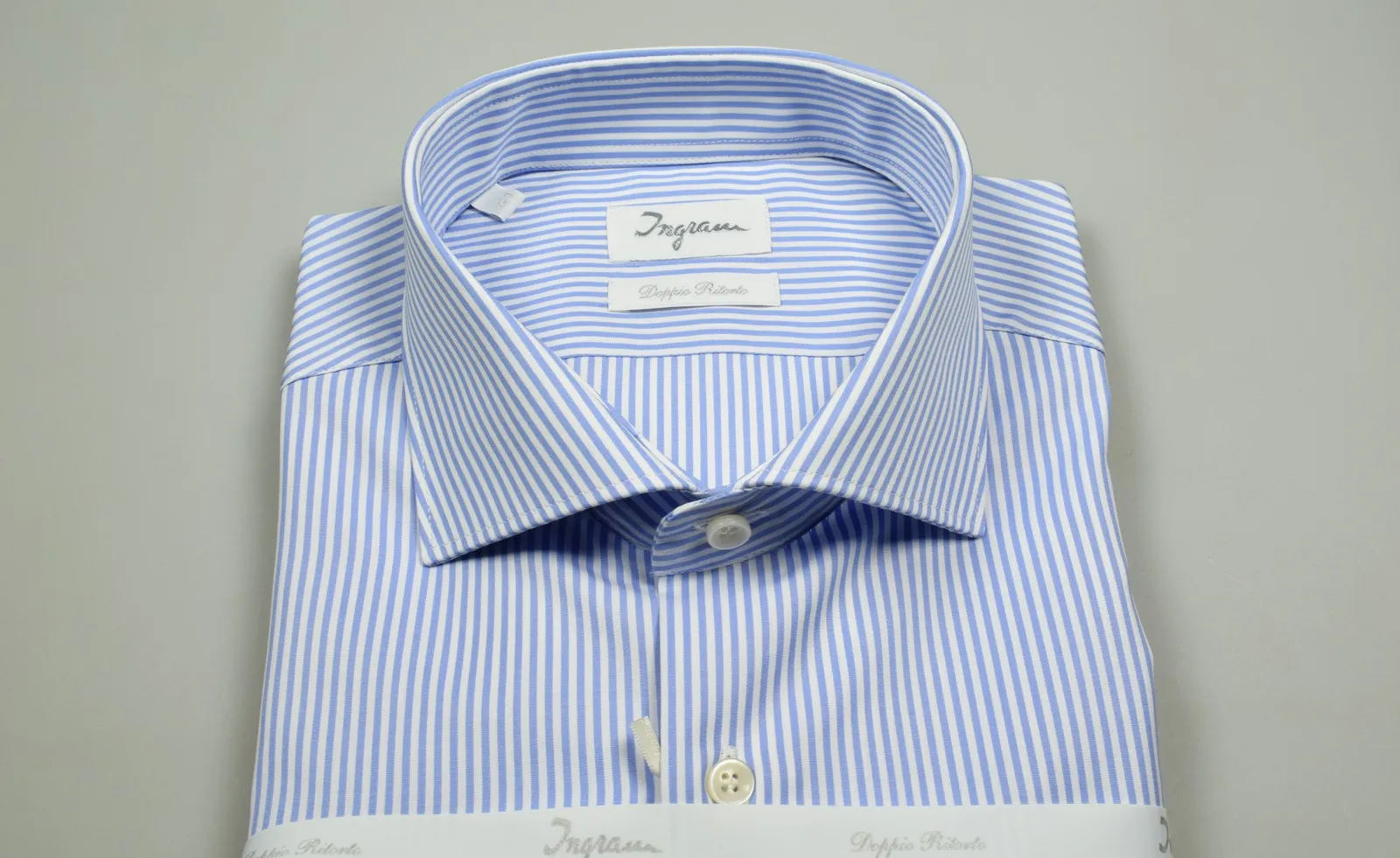 Camicia ingram a righe celeste slim fit in cotone doppio ritorto