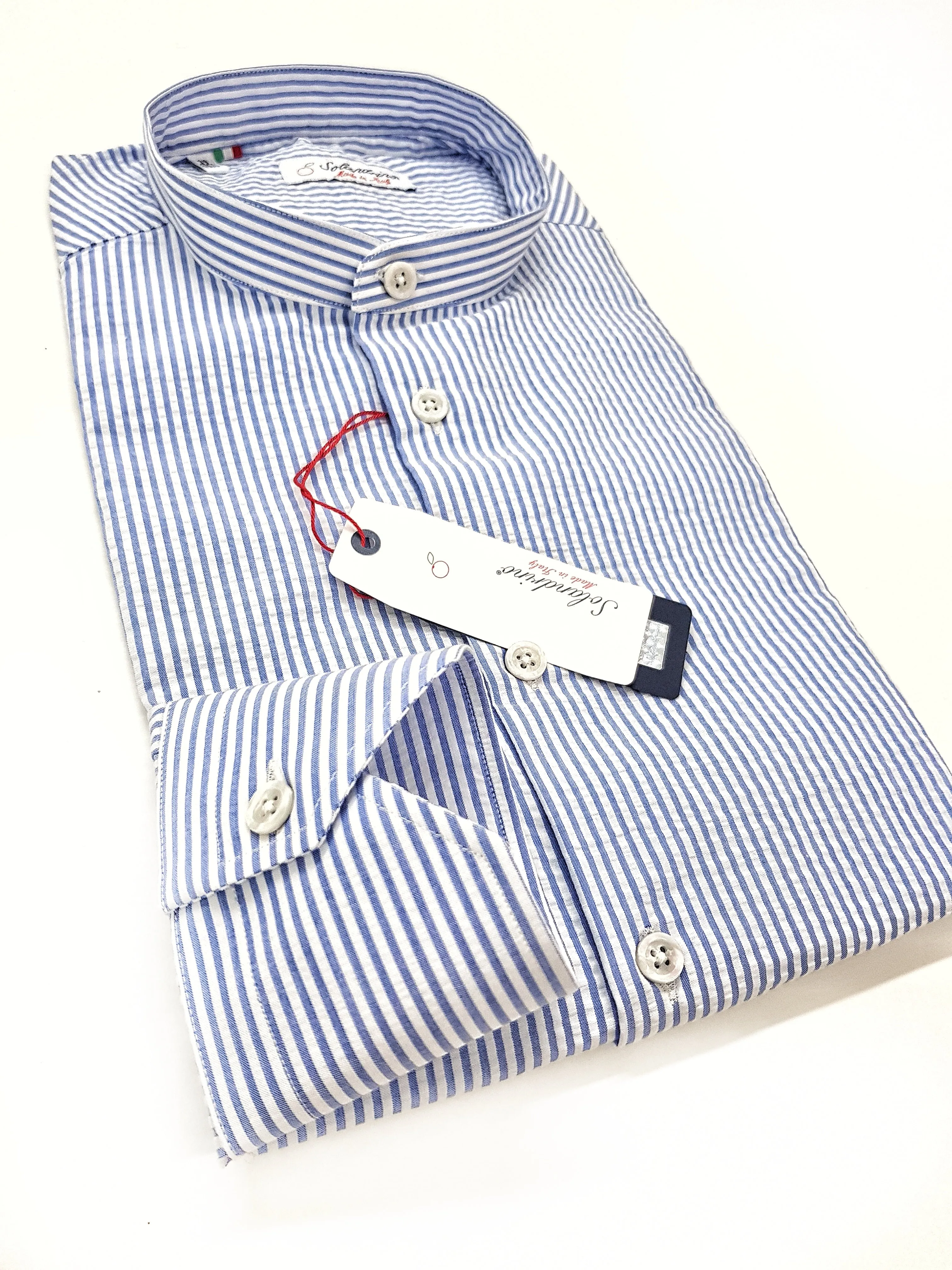 Camicia Uomo guru coreano goffrato puro cotone a righe azzurre seersucker stropicciato