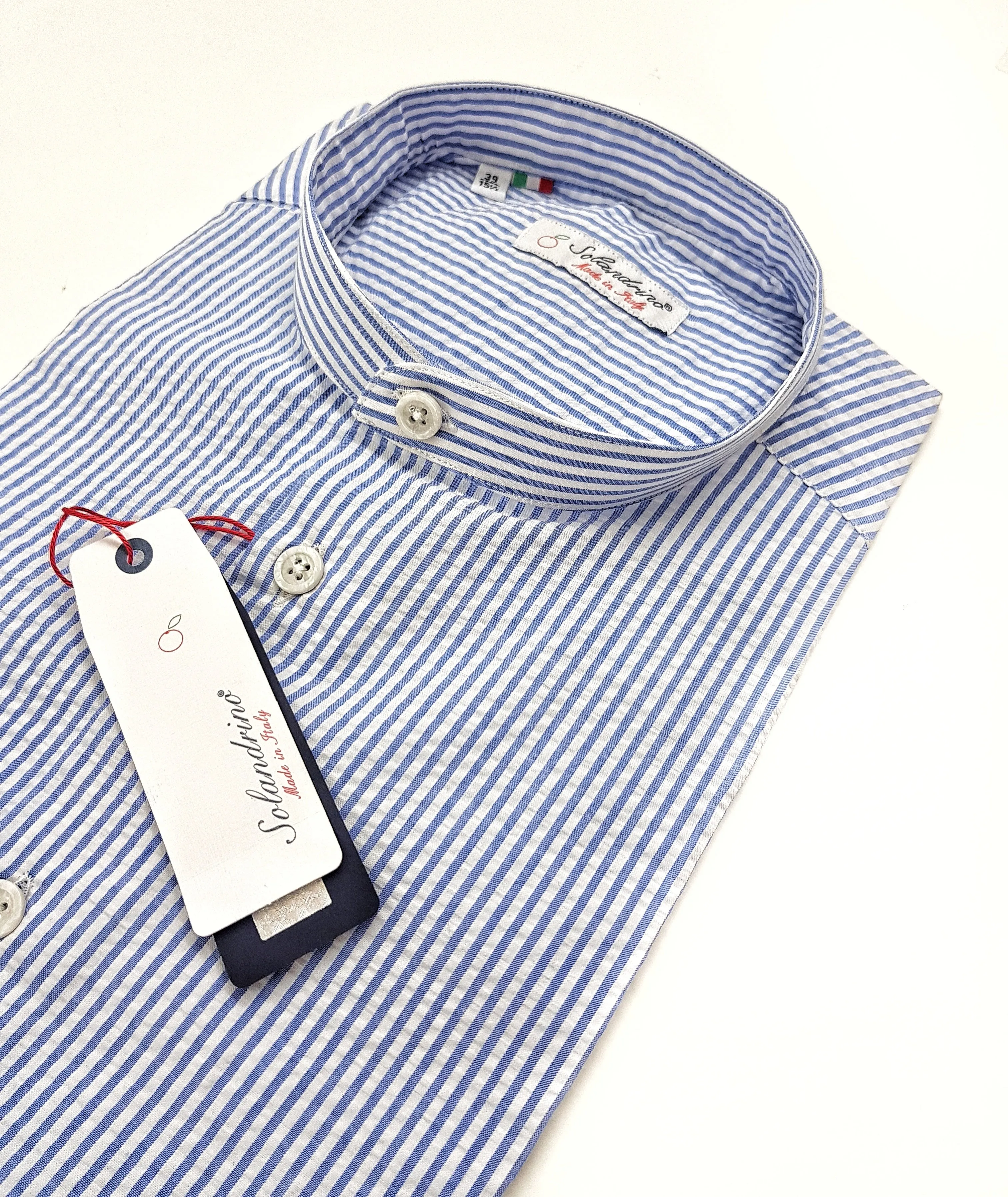 Camicia Uomo guru coreano goffrato puro cotone a righe azzurre seersucker stropicciato