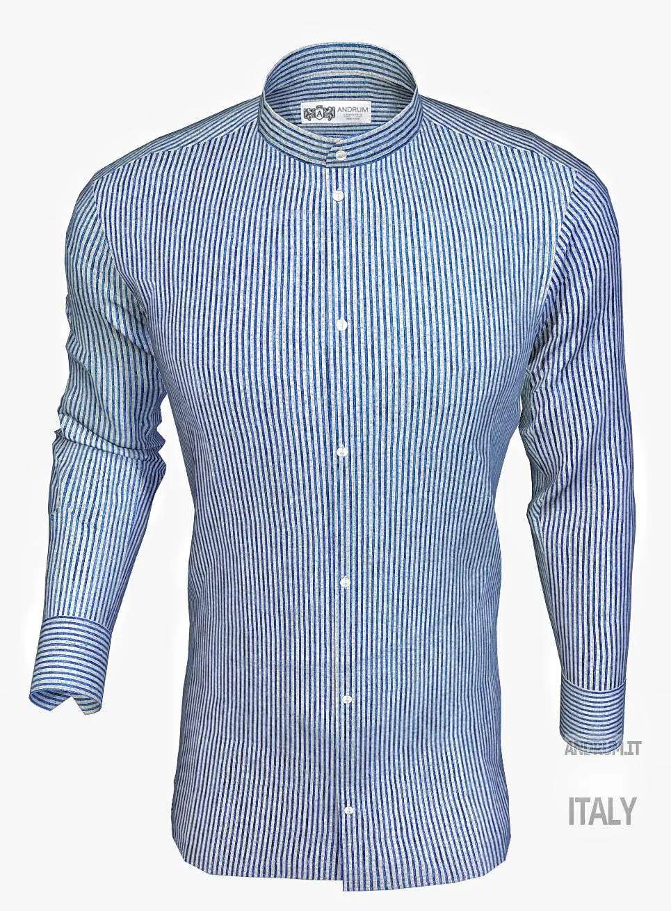 Camicia Uomo guru coreano goffrato puro cotone a righe azzurre seersucker stropicciato