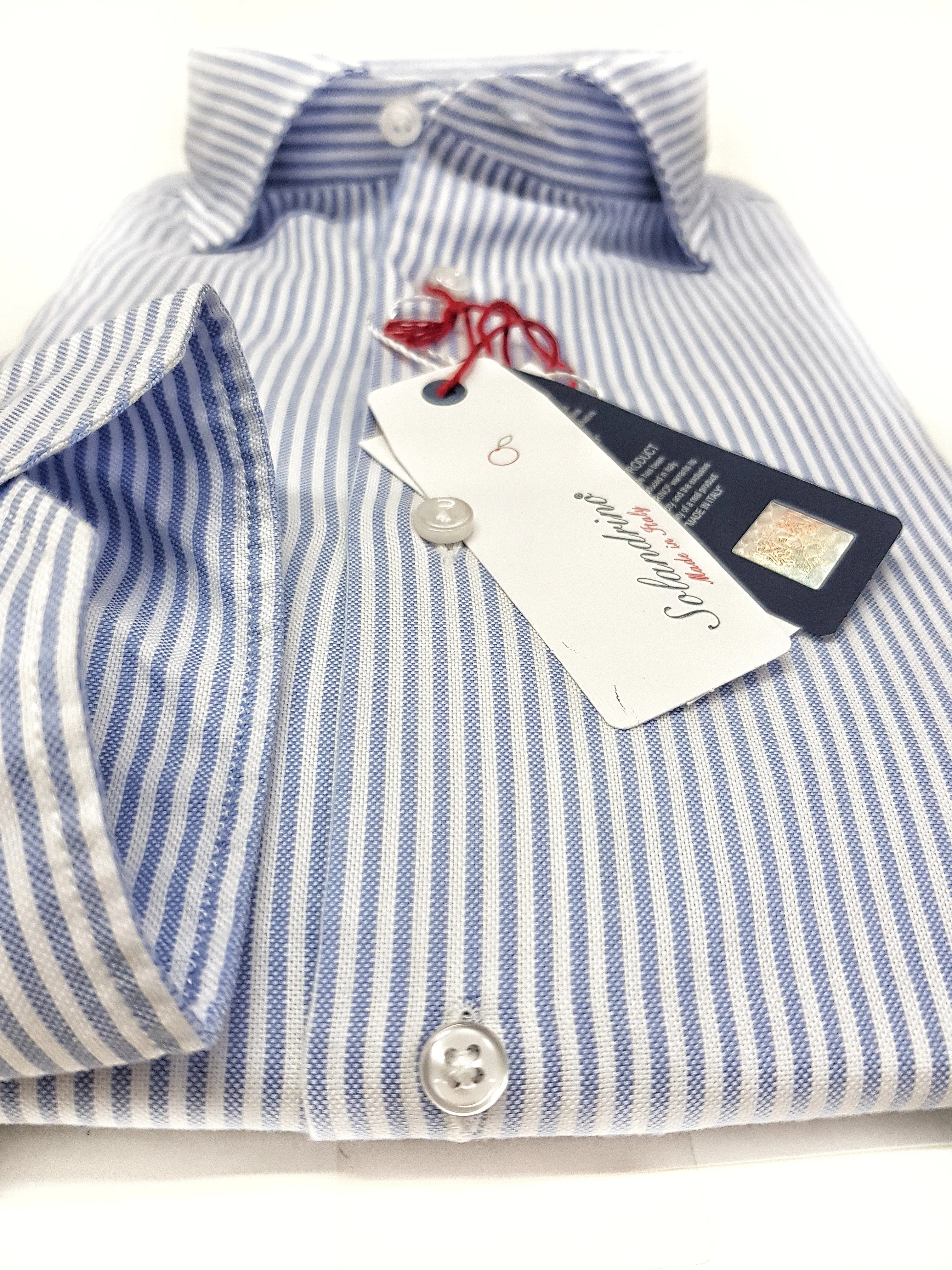 Camicia uomo rigata azzurra puro cotone panama made in italy stripe blue Panama