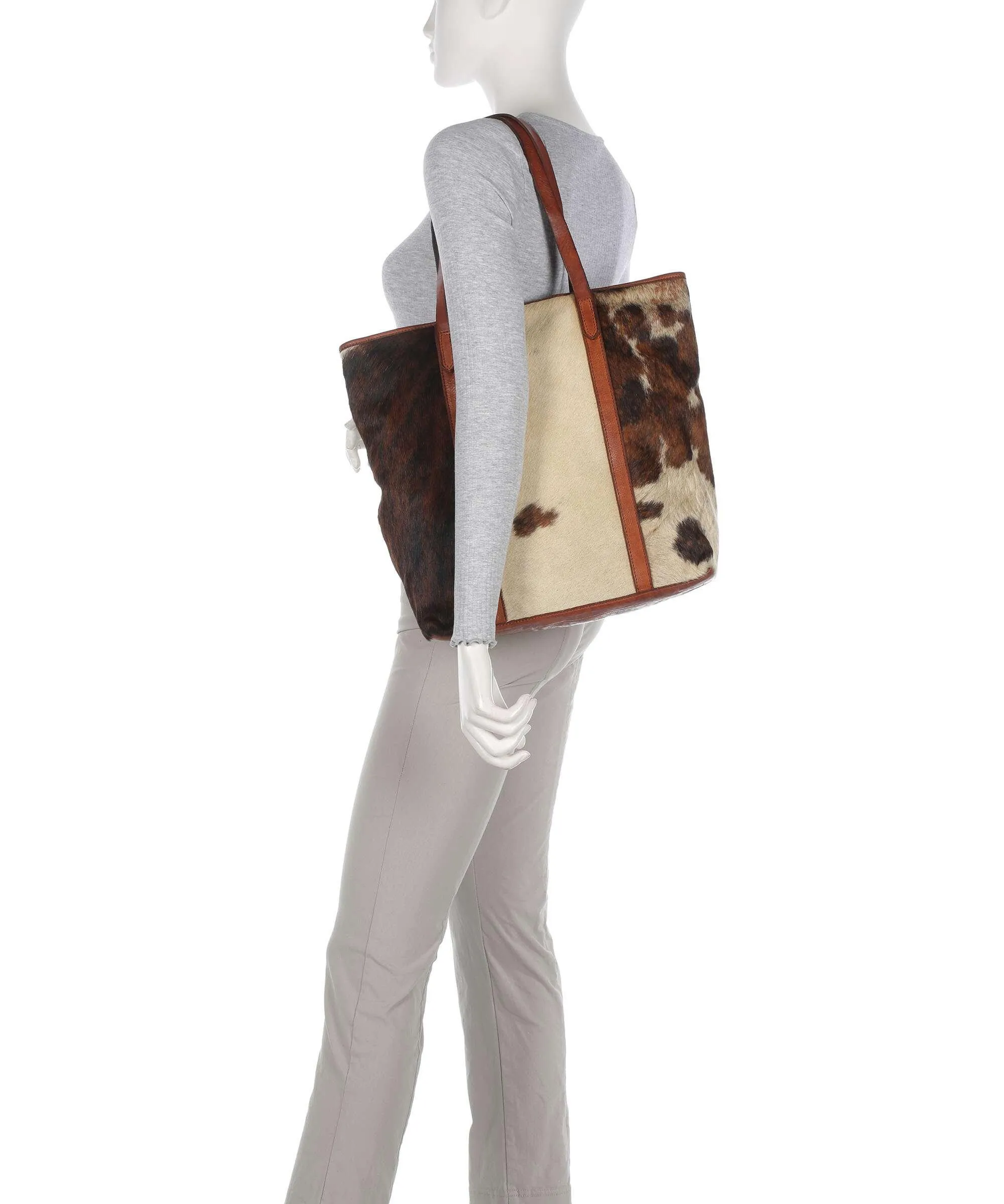  Campomaggi Borsa shopper pelliccia, pelle di vacchetta grana cognac  