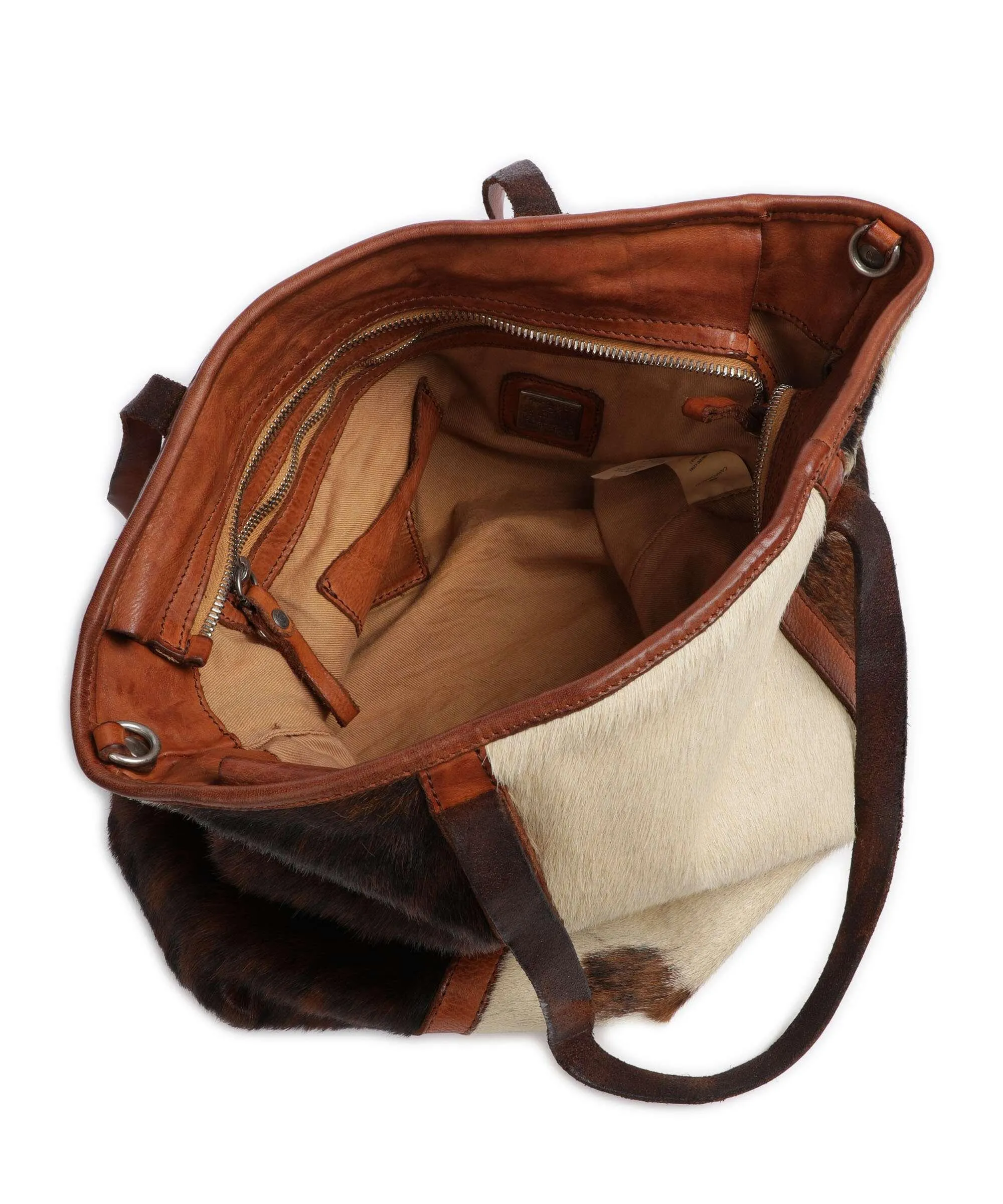  Campomaggi Borsa shopper pelliccia, pelle di vacchetta grana cognac  