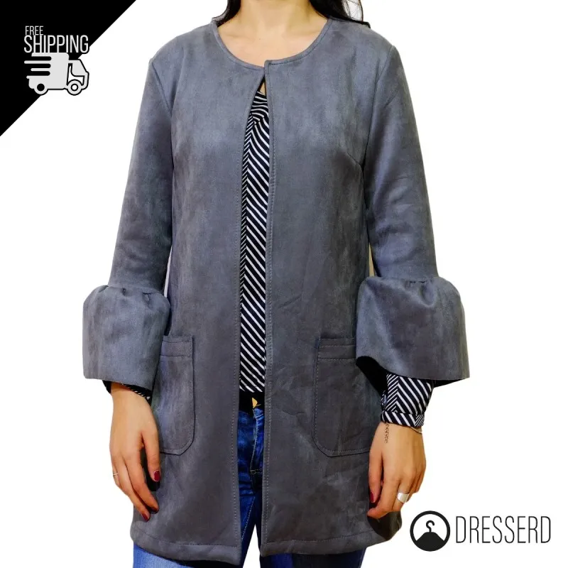 Cappottino donna cardigan lungo effetto camoscio Manica Volant Dresserd