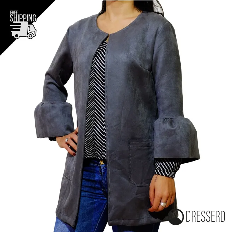 Cappottino donna cardigan lungo effetto camoscio Manica Volant Dresserd