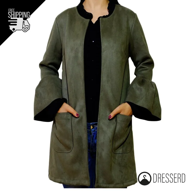 Cappottino donna cardigan lungo effetto camoscio Manica Volant Dresserd