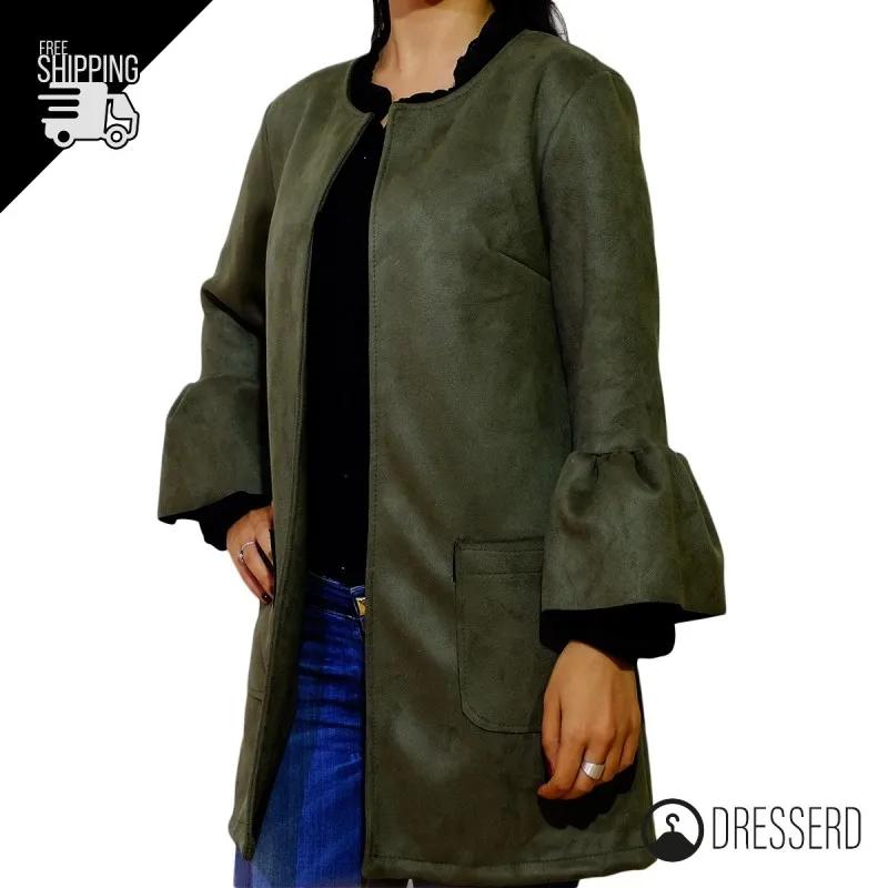 Cappottino donna cardigan lungo effetto camoscio Manica Volant Dresserd