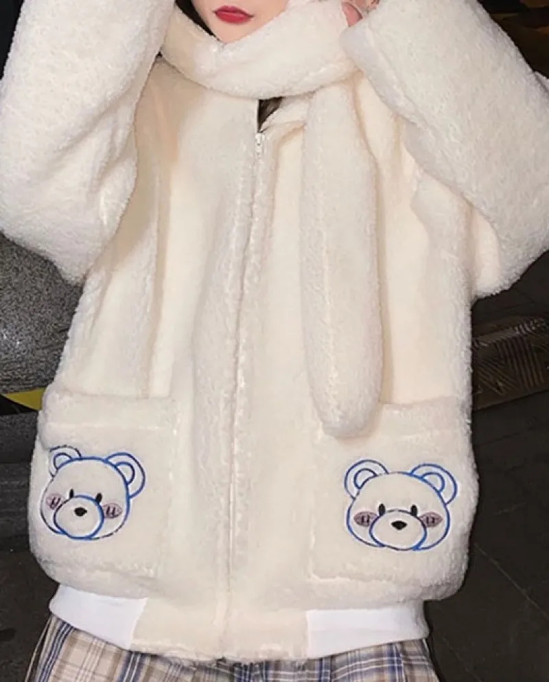 Cappotto invernale ispessito da donna aperto anteriore caldo foderato in pile con cappuccio giacche con sciarpa cappotto da neve