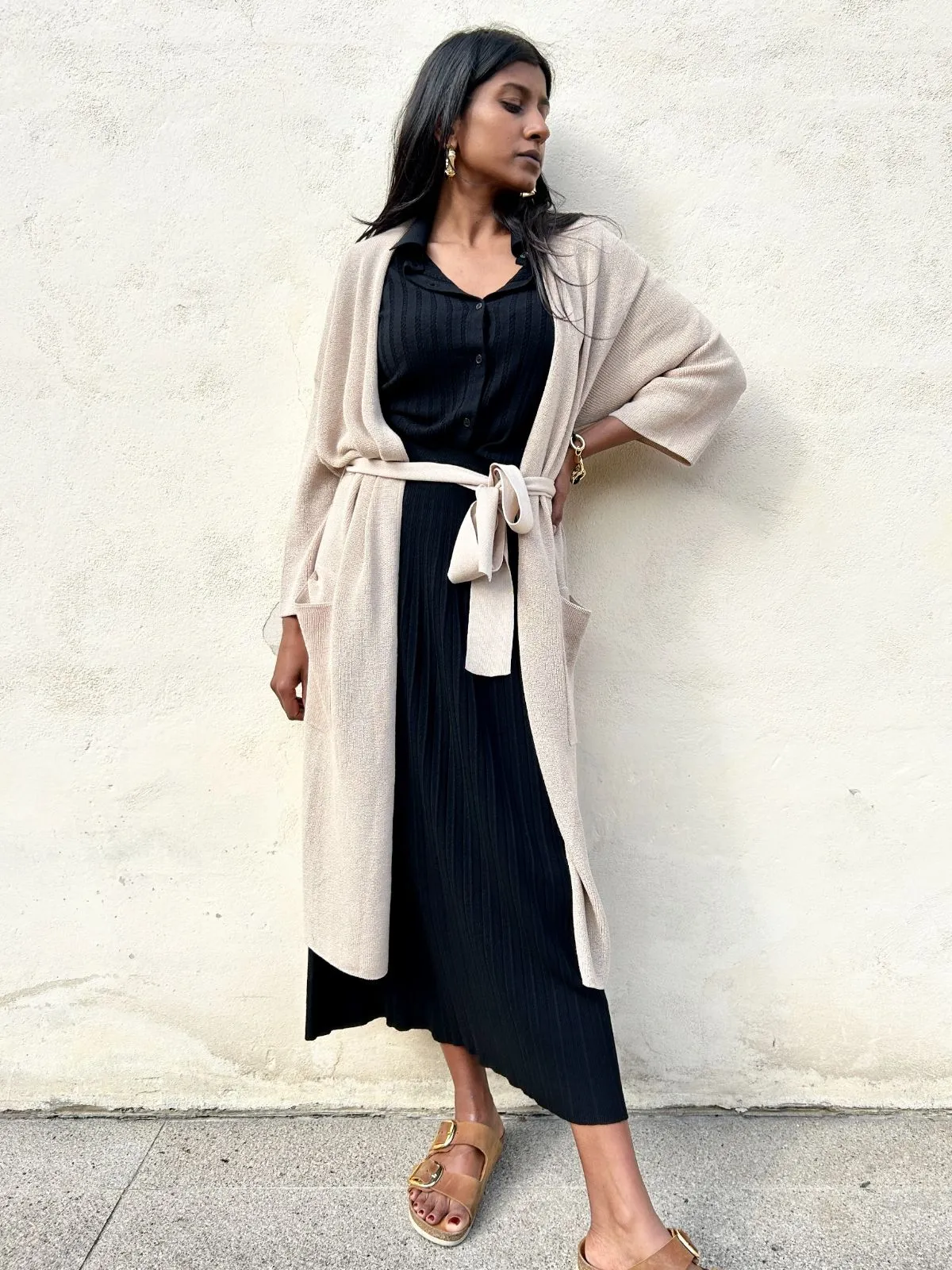 Cardigan lungo con tasche misto lino