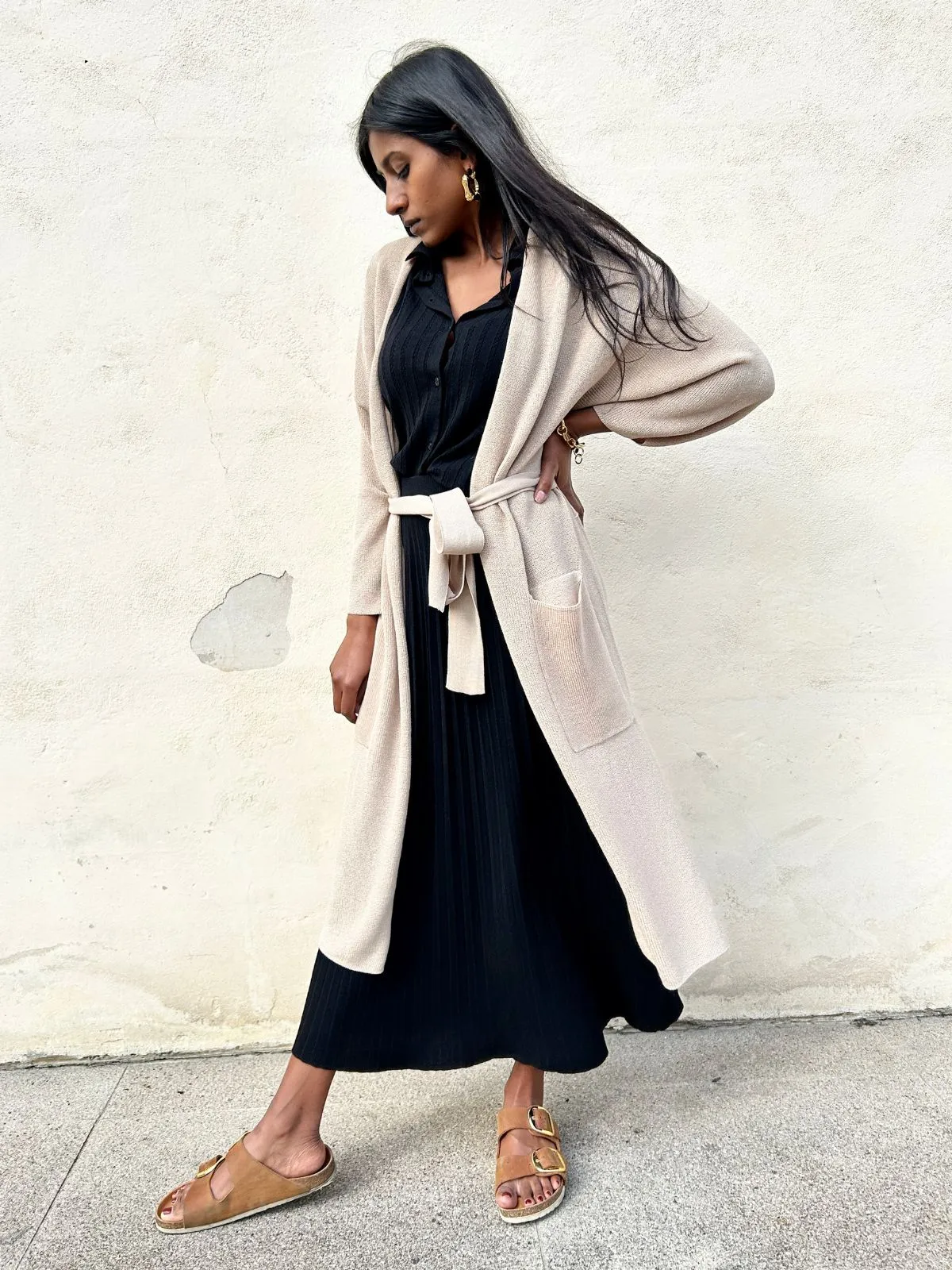 Cardigan lungo con tasche misto lino