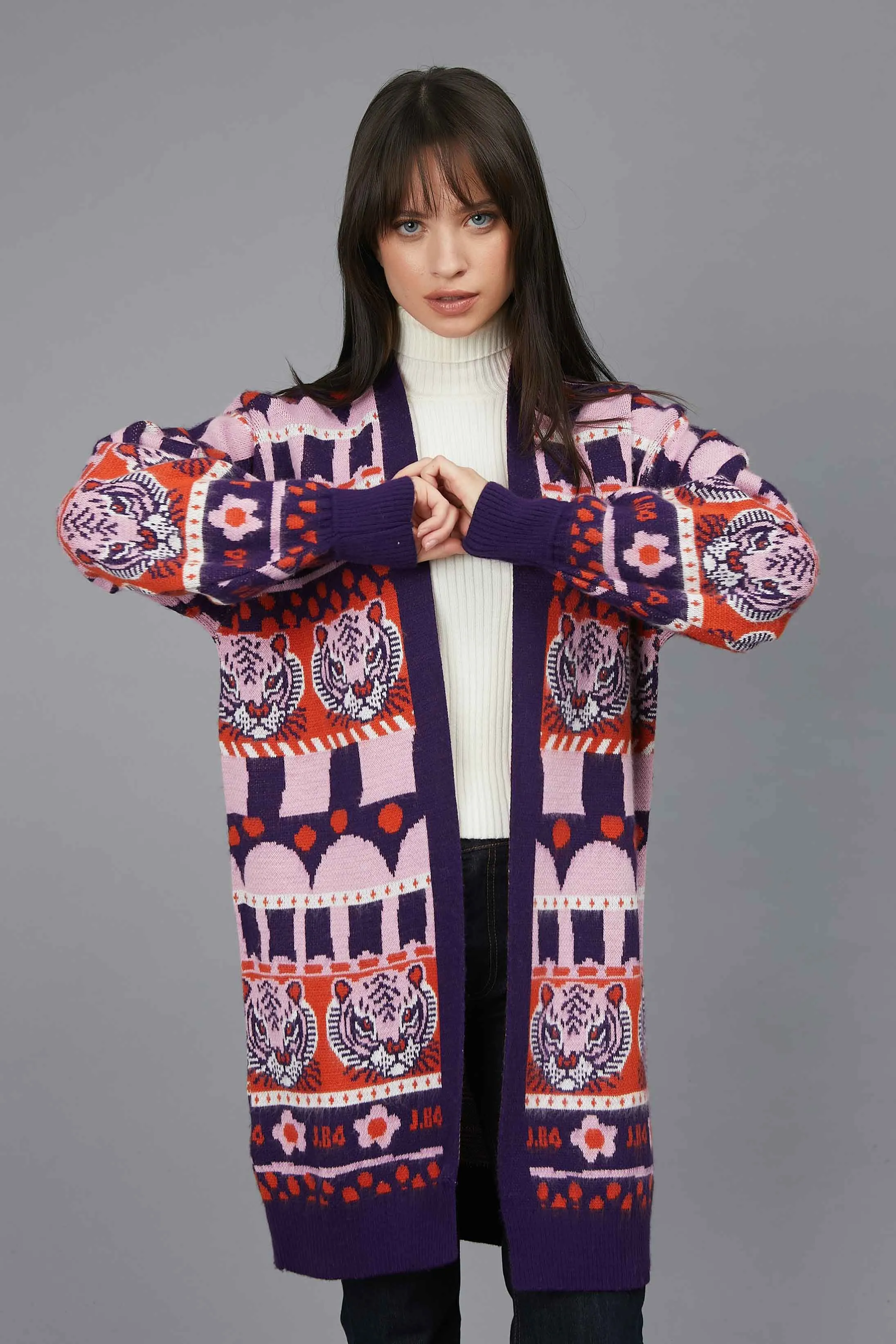 CARDIGAN LUNGO JACQUARD TIGRI PINK