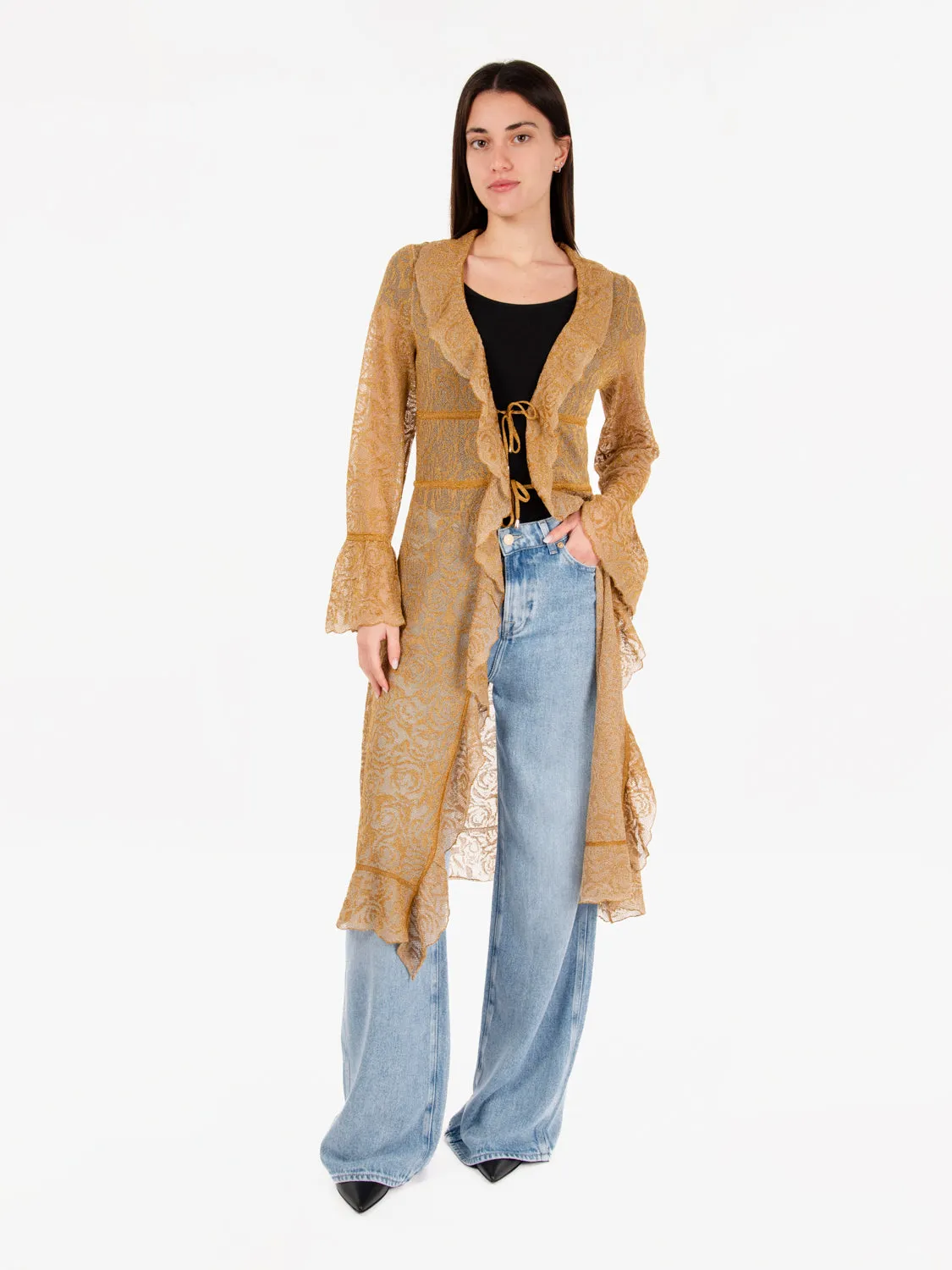 Cardigan lungo maglia jaquard girasole