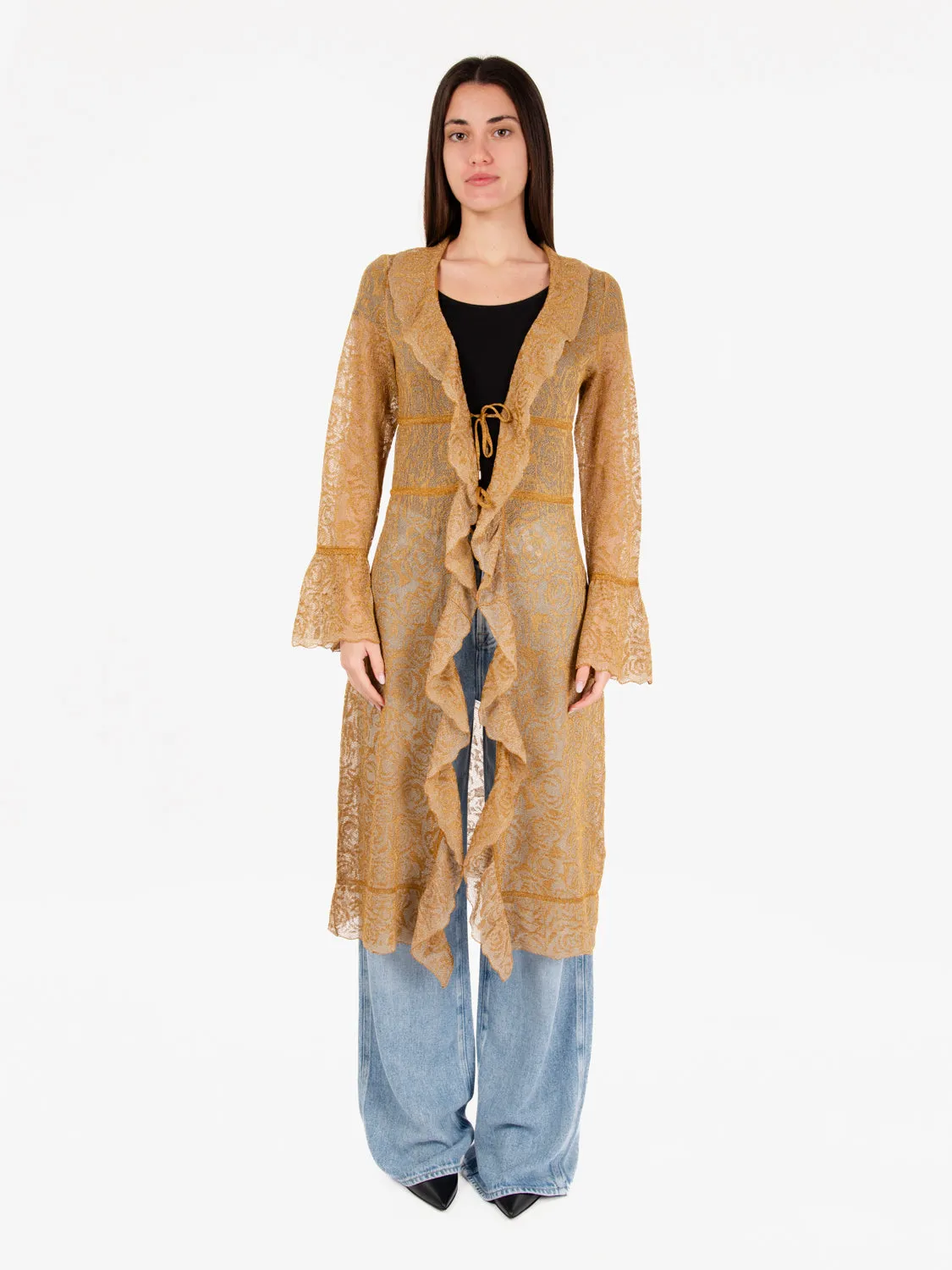 Cardigan lungo maglia jaquard girasole